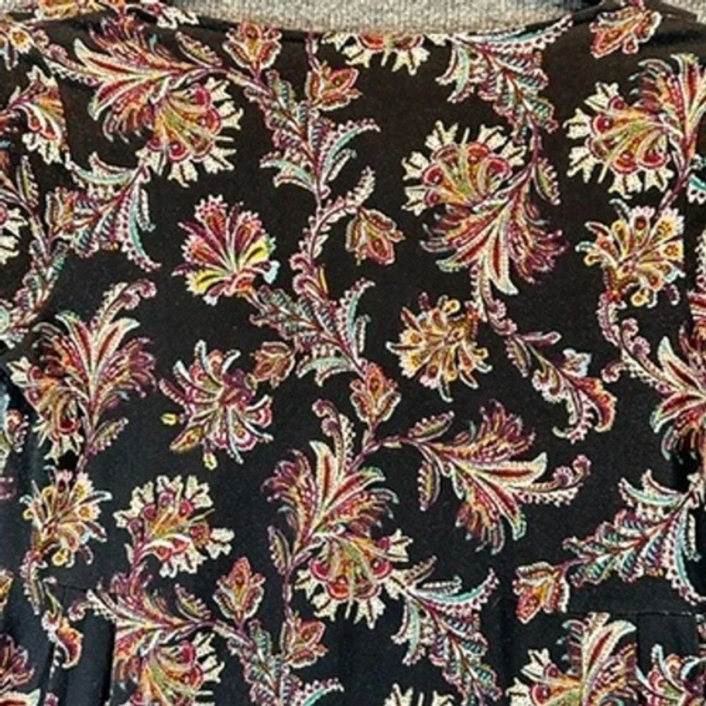 J. Jill Wearever Dress Sz SP Paisley Floral V-Neck 3/4 Sleeve Sheath Boho Artsy